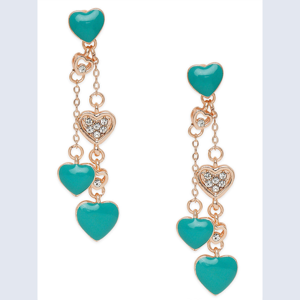 Mahi Rose Gold Plated Green Heart Crystal Layered Necklace with Dangler Earrings for Women (NL11037945ZGre)