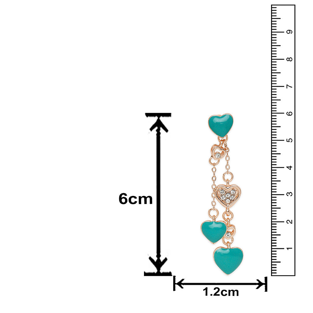 Mahi Rose Gold Plated Green Heart Crystal Layered Necklace with Dangler Earrings for Women (NL11037945ZGre)