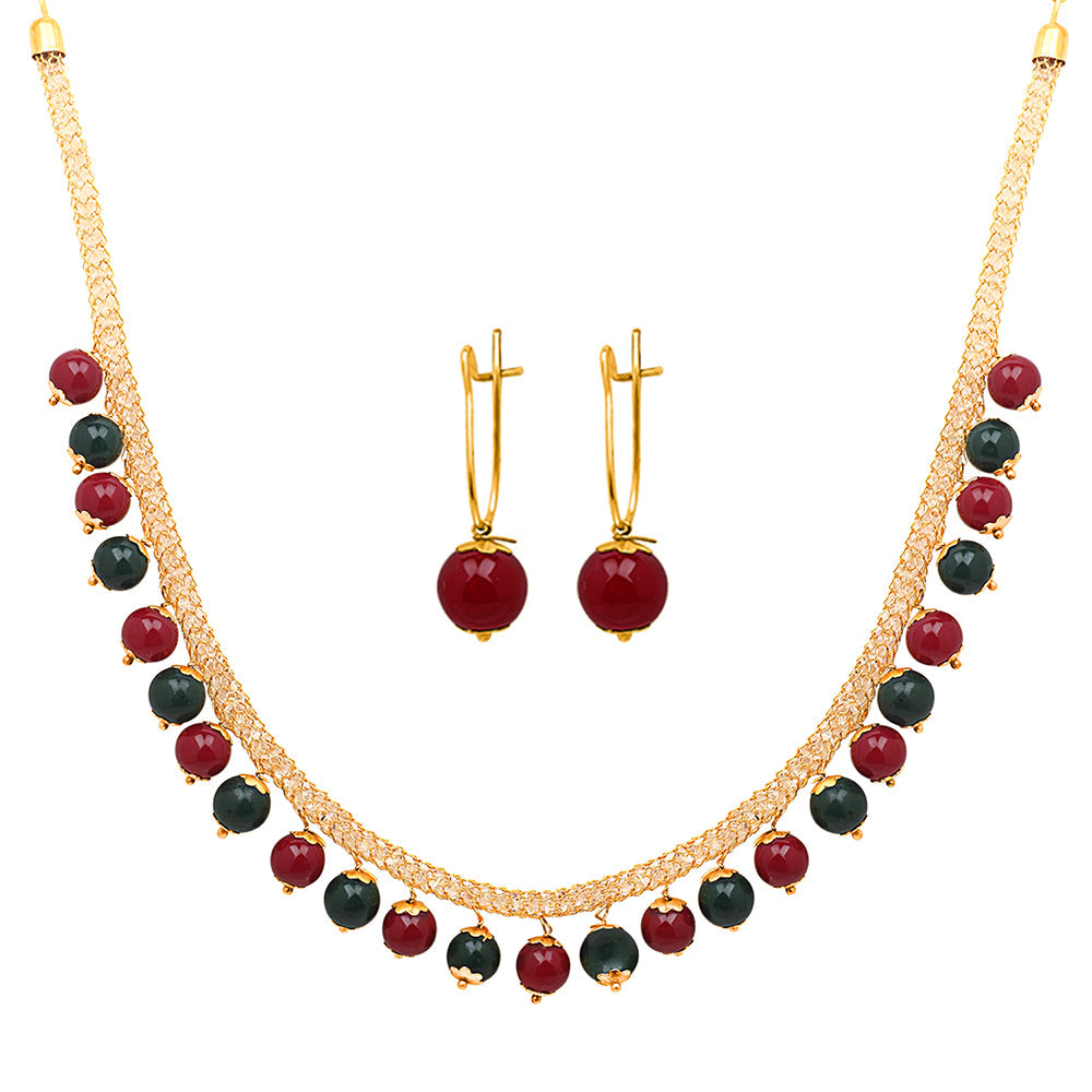 Mahi Mesmerising Necklace set with artificial beads for women (NL1103799GGreRed)