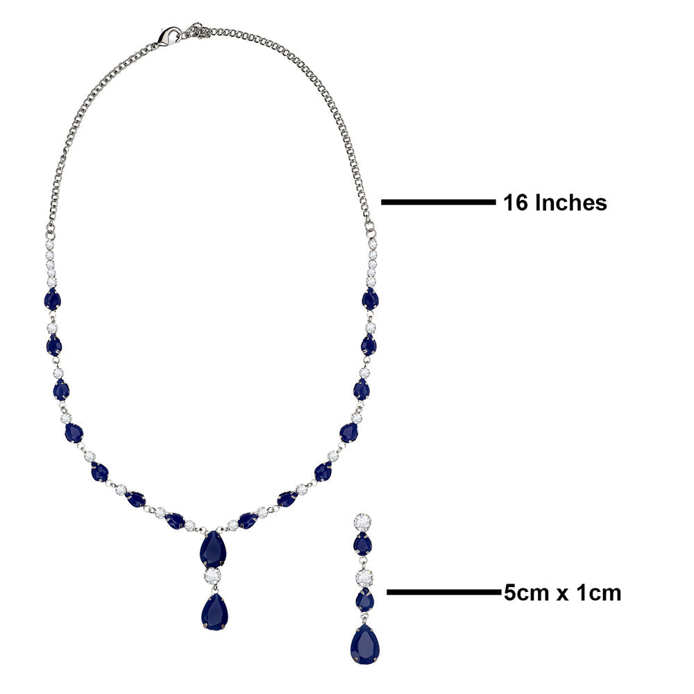 Mahi Rhodium Plated Cute & Delicate Dark Blue Crystals Necklace Set for Women (NL1103804RDBlu)