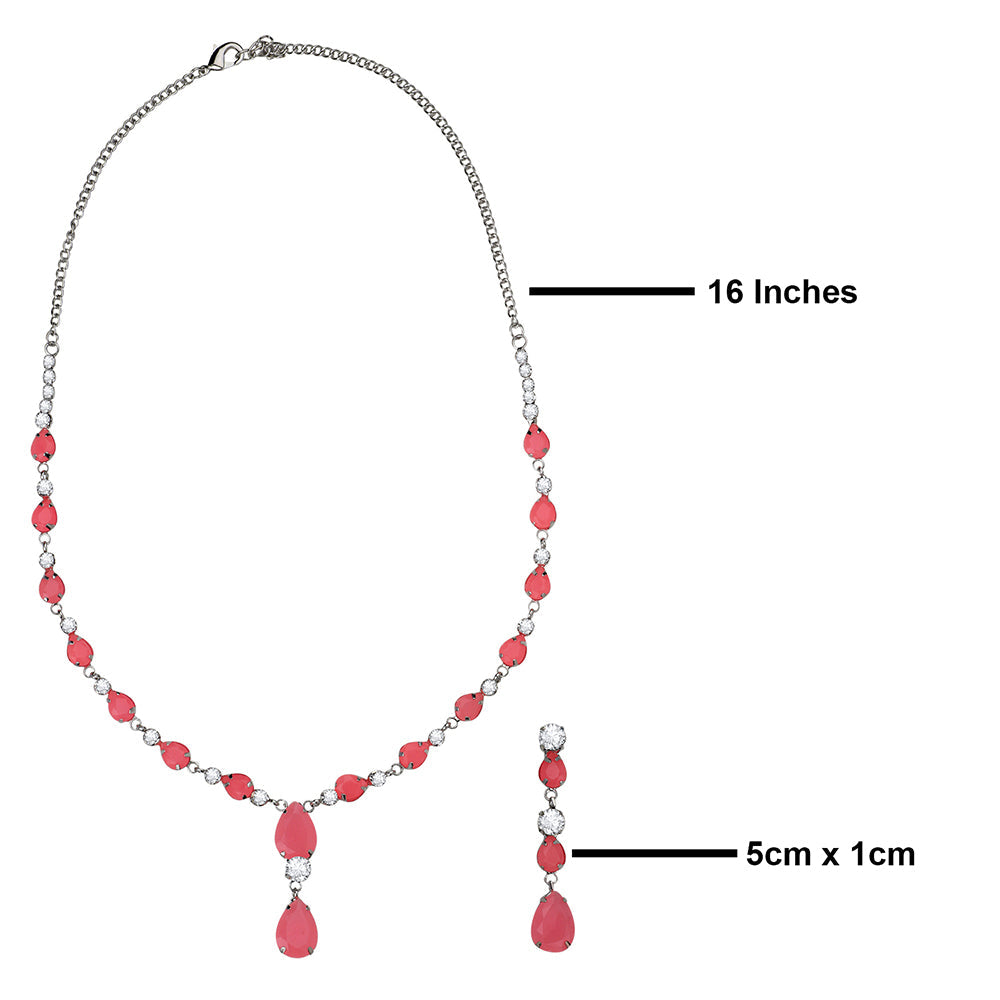 Mahi Rhodium Plated Cute & Delicate Pink Crystals Necklace Set for Women (NL1103805RPin)