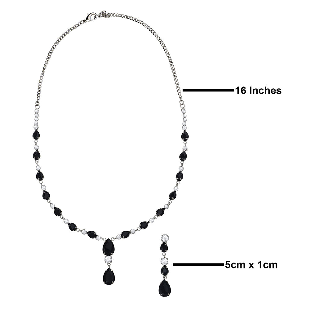 Mahi Rhodium Plated Cute & Delicate Black Crystals Necklace Set for Women (NL1103806RBla)