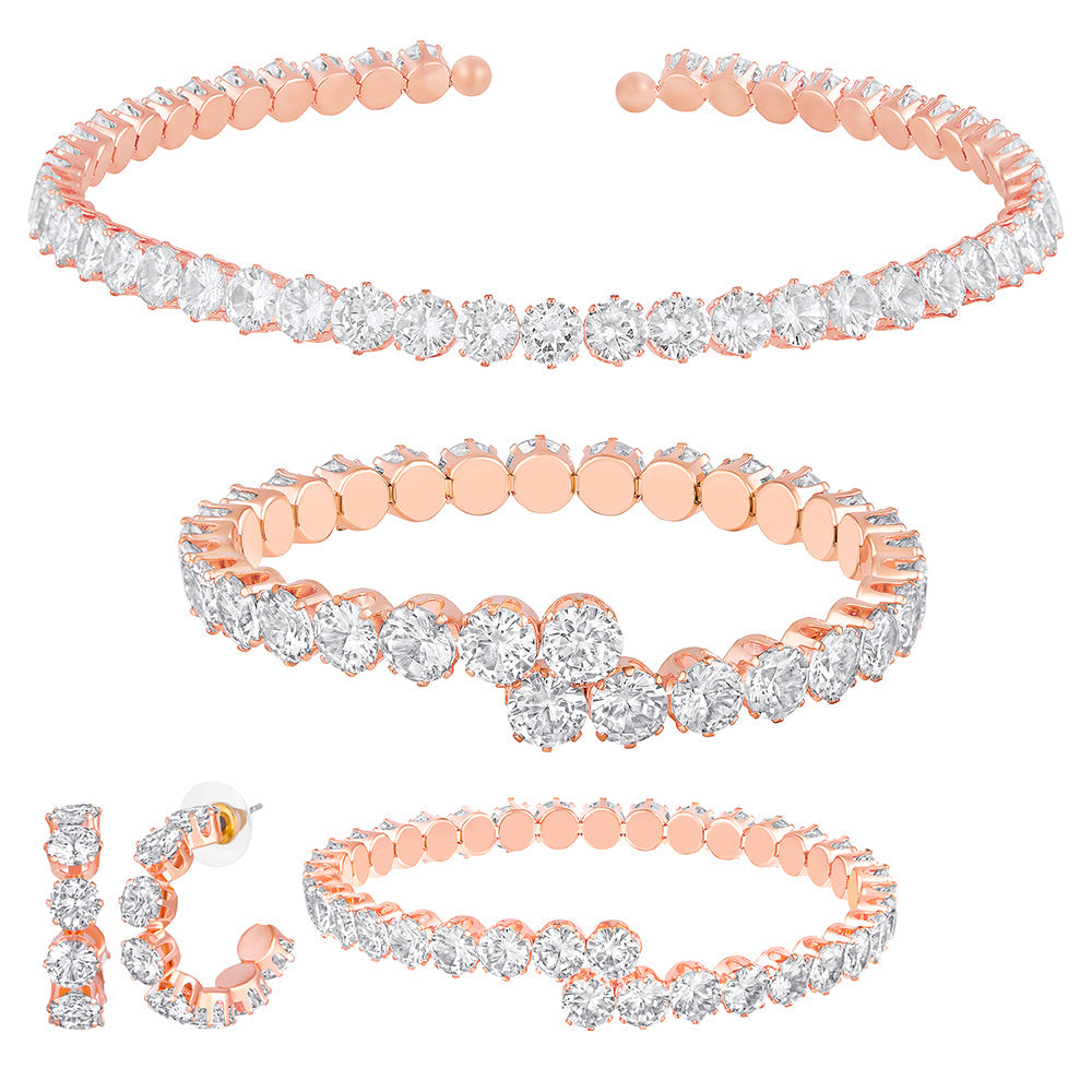 Mahi Rose Gold Plated Adjustable Choker Necklace Jewellery Set with Cubic Zirconia Stone for Women (NL1103807ZWhi)