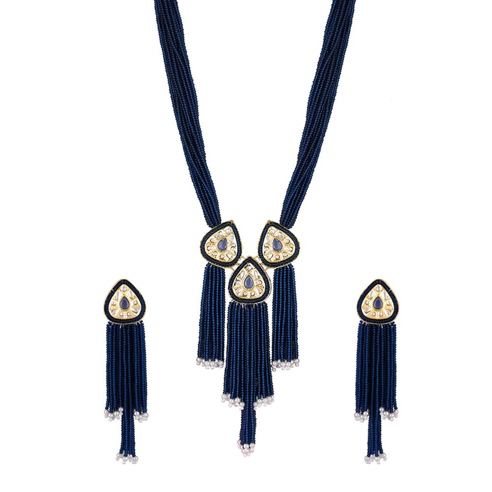 Mahi Blue Artificial Beads Beaded Necklace Set