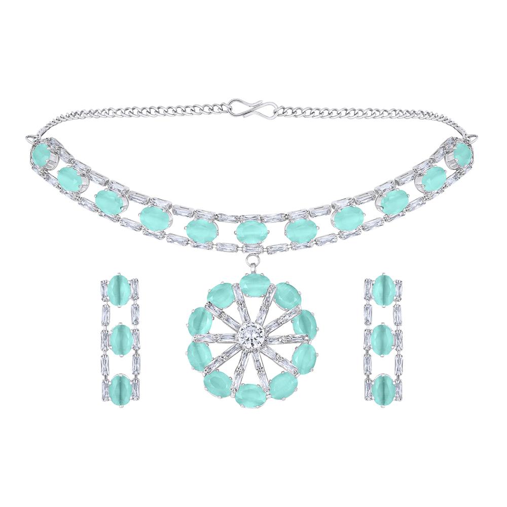 Mahi Elegant Floral CZ Necklace Paired with a Pair of Earrings