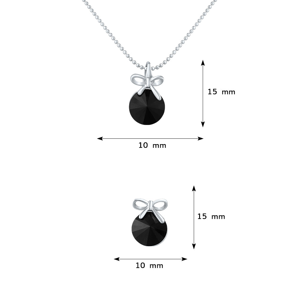 Mahi Rhodium Plated Black Swarovski Crystal Pendant Set for Womens