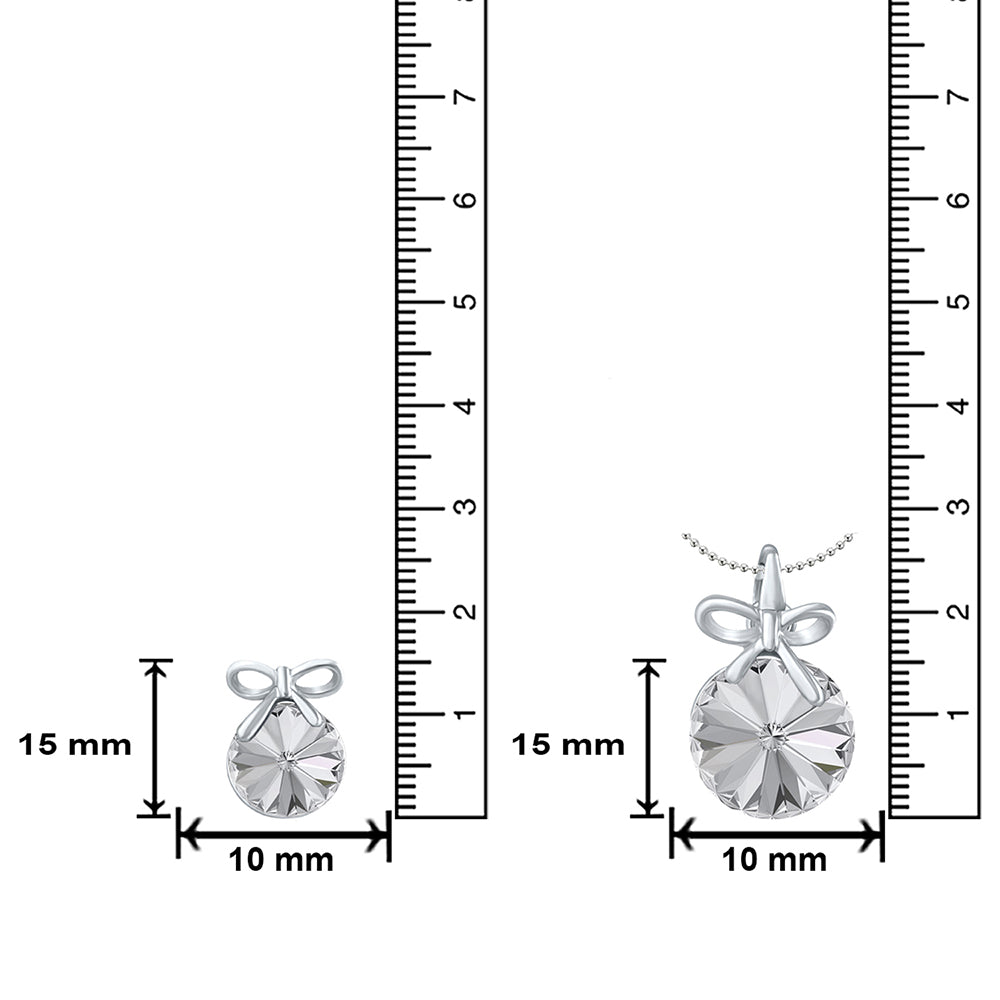 Mahi Valentine Gift with White Swarovski Crystals Rhodium Plated Bow Pendant Set Women