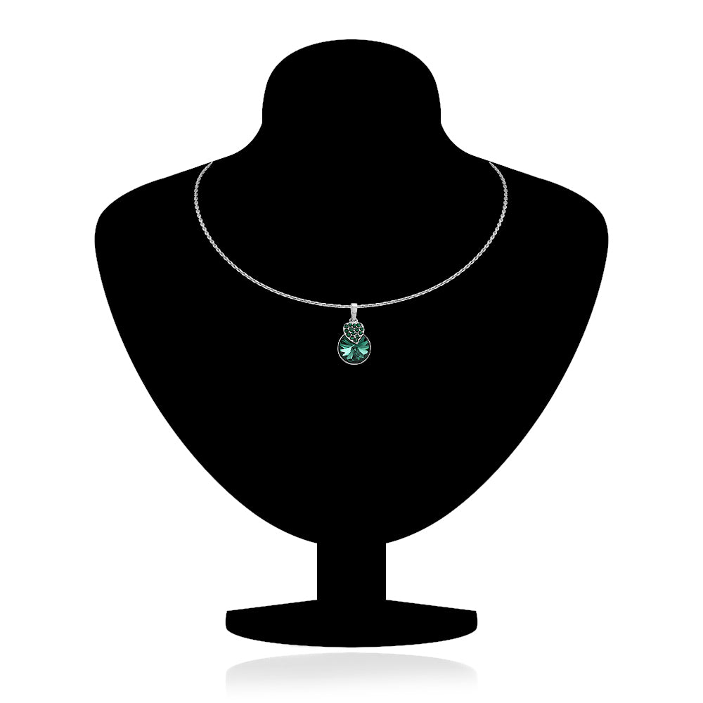Mahi Rhodium Plated Green Swarovski Crystal Pendant Set for Women