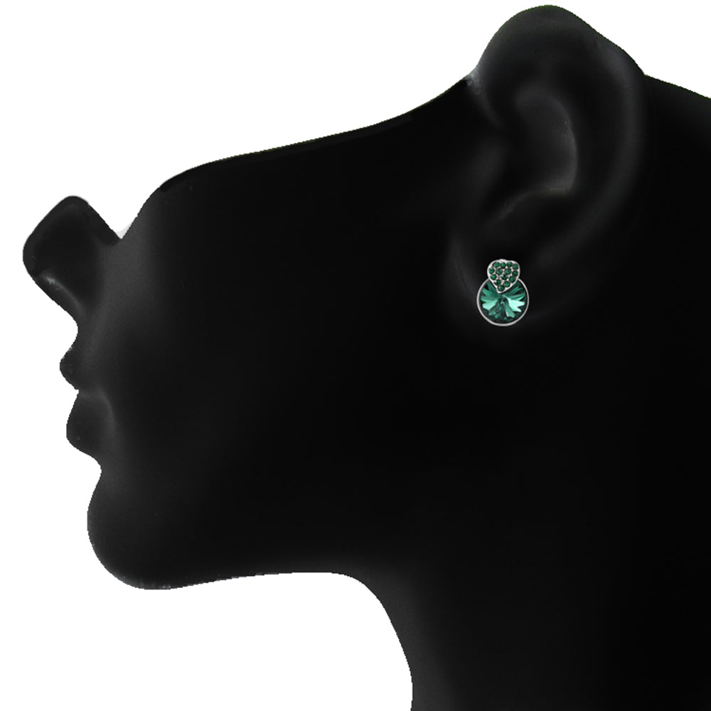 Mahi Rhodium Plated Green Swarovski Crystal Pendant Set for Women