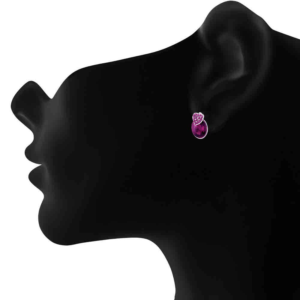 Mahi Rhodium Plated Purple Strawberry Pendant Set Made with Swarovski Crystal for Women