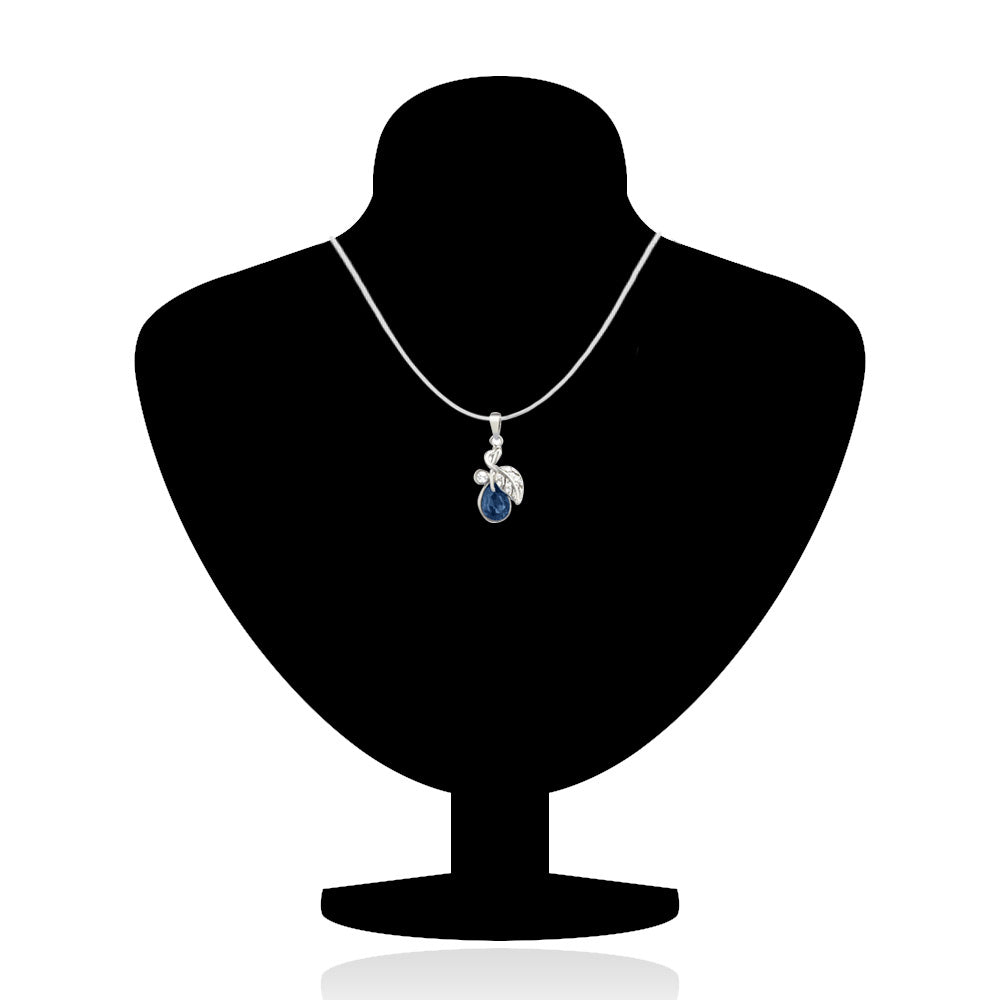 Mahi Rhodium Plated Montana Blue berry Marquise Pendant Set Made with Swarovski Crystal for Women