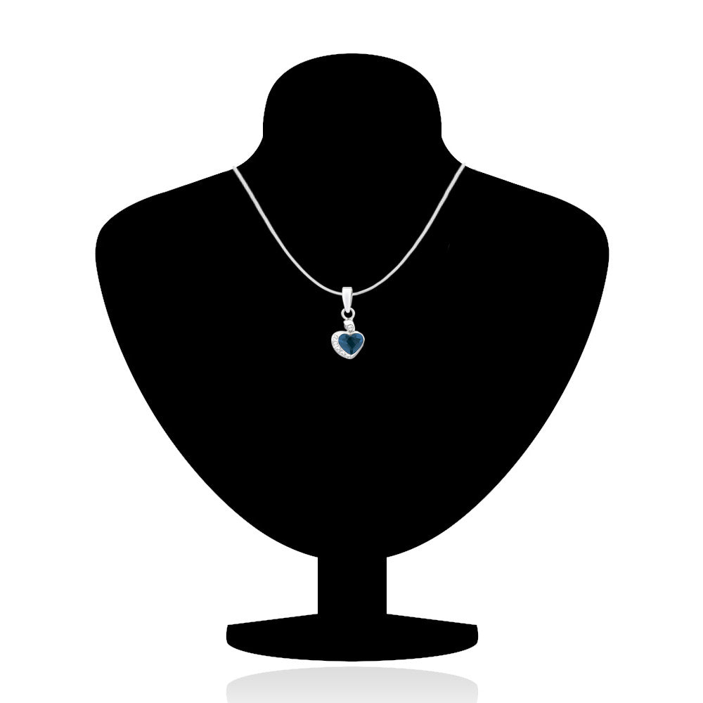 Mahi Rhodium Plated Blue and White Heart Pendant Set Made with Swarovski Crystal for Women