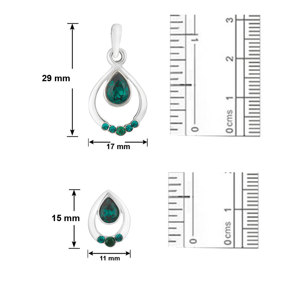 Mahi Rhodium plated Pretty Green Drop Pendant Set Made with Swarovski Crystal for Women