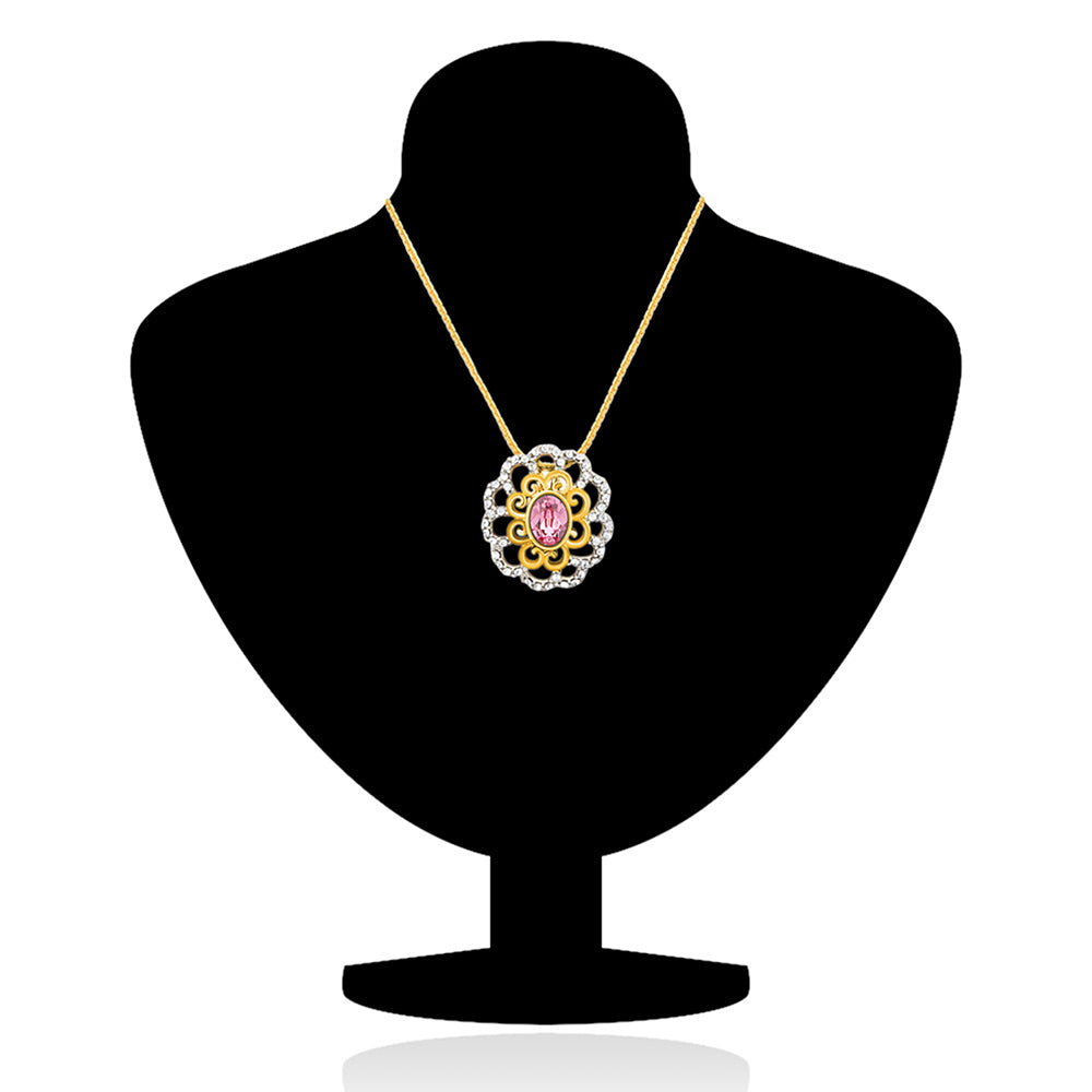 Mahi Gold plated Pink Paradise Flower Pendant Set Made with Swarovski Crystal for Women