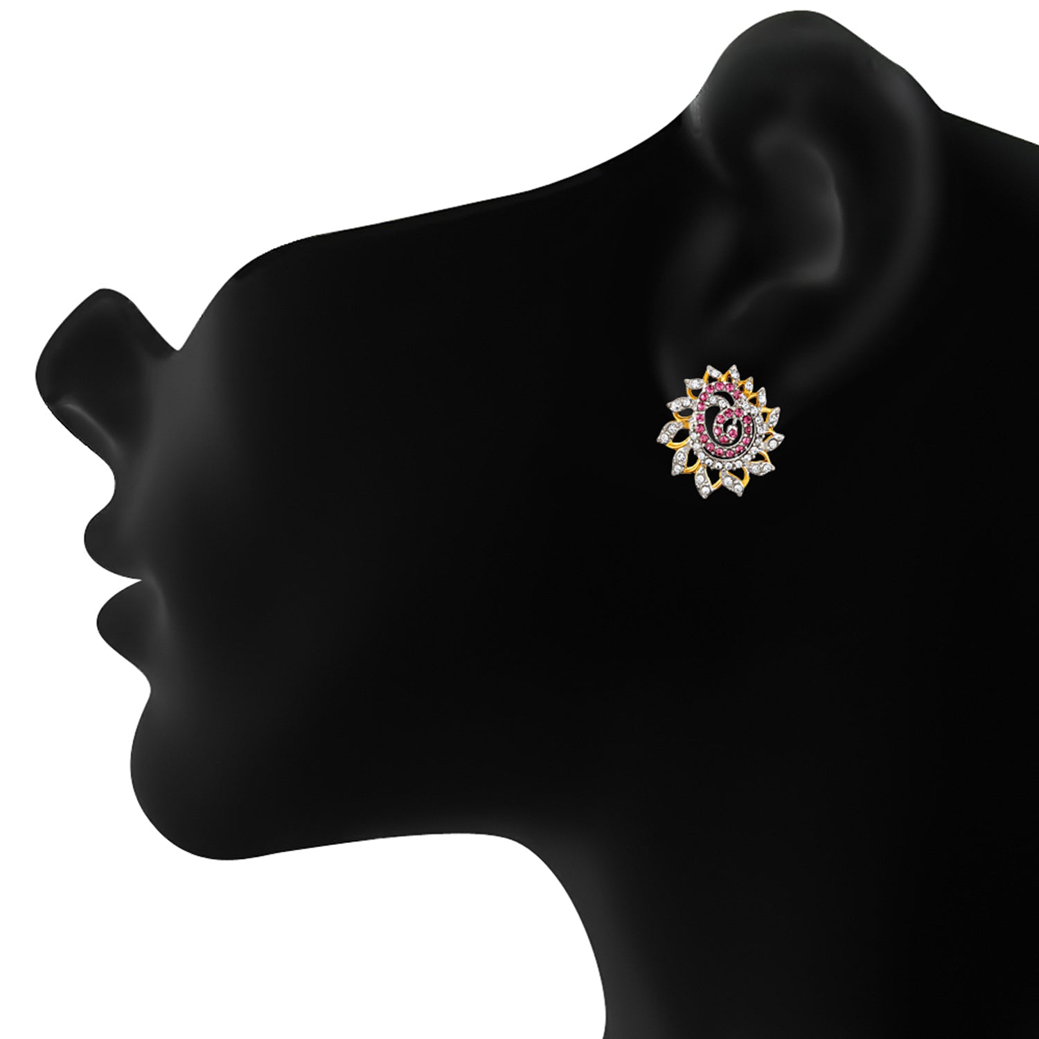 Mahi Valentine Love Gold plated Pink Dahlia Flower Pendant Set Made with Swarovski Crystal for Women