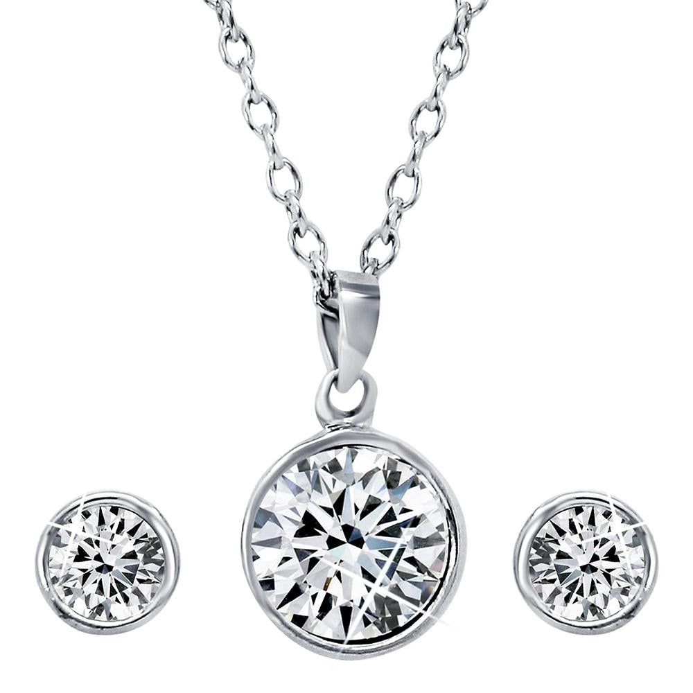 Mahi with Swarovski Crystal Rhodium Plated Solitaire Pendant Set For Women