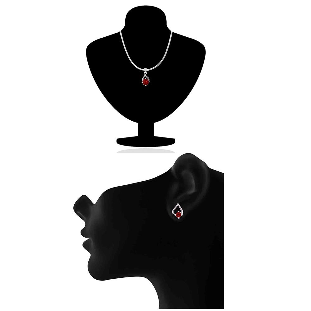 Mahi with Swarovski Crystal Red Drop Paisely Rhodium Plated Pendant Set for Women