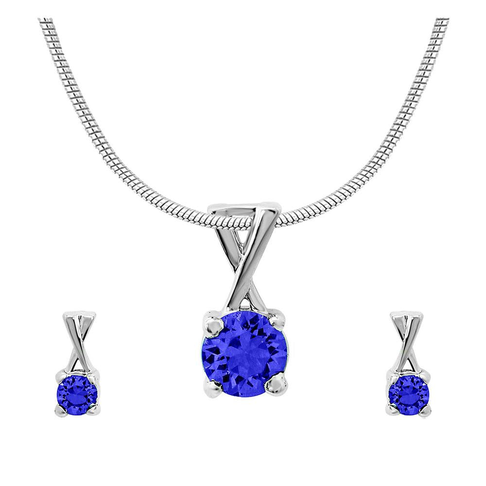 Mahi with Swarovski Crystal Dark Blue Elegant Cross Rhodium Plated Pendant Set for Women