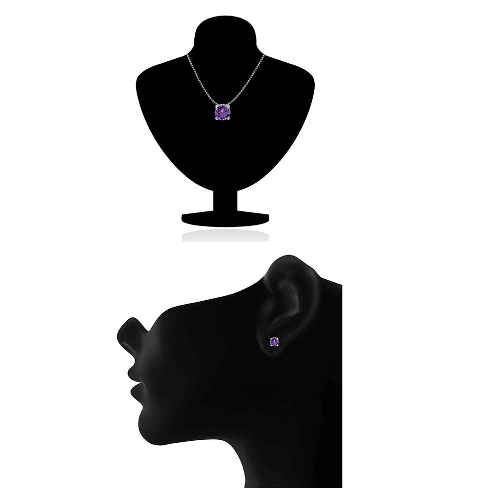 Mahi with Swarovski Crystal Violet Classic Solitaire Rhodium Plated Pendant Set for Women