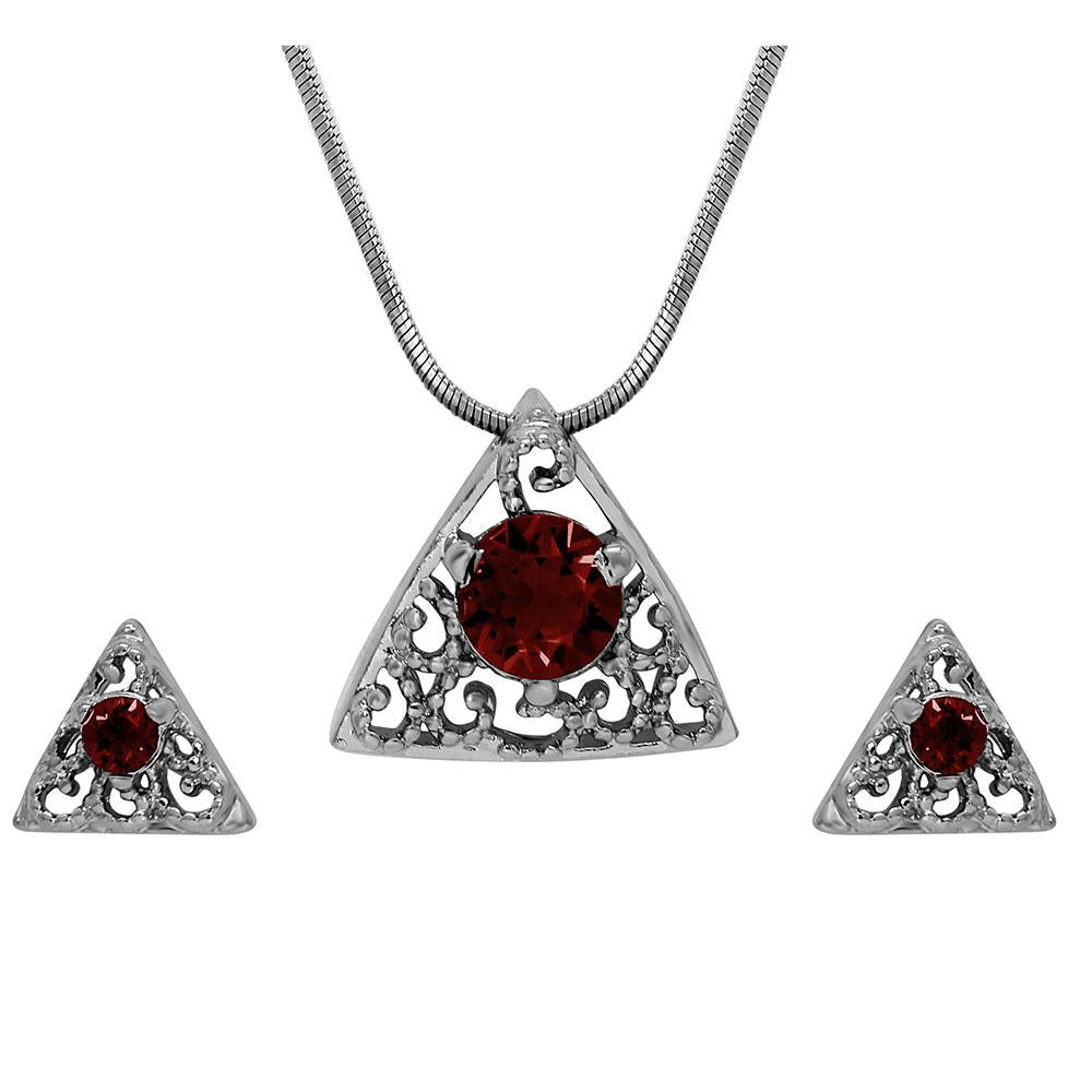 Mahi with Swarovski Crystal Red Triangle Beauty Rhodium Plated Pendant Set for Women