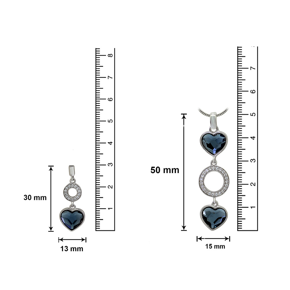 Mahi Lovely Hearts Layer Rhodium Plated Pendant Set with Swarovski Crystals for Women