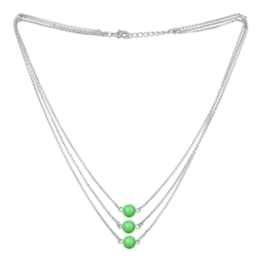 Mahi Designer Multilayered Neon Green Swarovski Pearl Necklace Mala Made of Alloy for Girls and Women