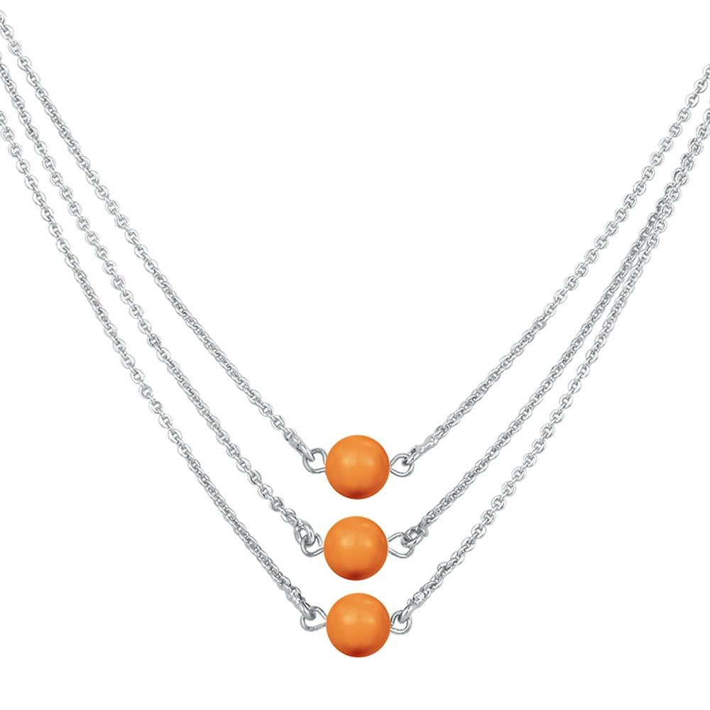 Mahi Designer Multilayered Neon Orange Swarovski Pearl Necklace Mala M