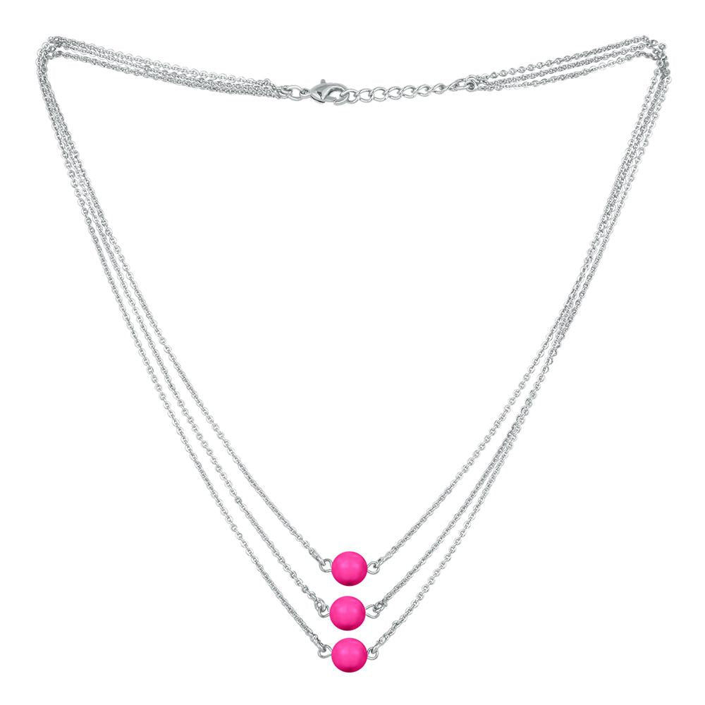 Mahi Designer Multilayered Neon Pink Swarovski Pearl Necklace Mala Made of Alloy for Girls and Women