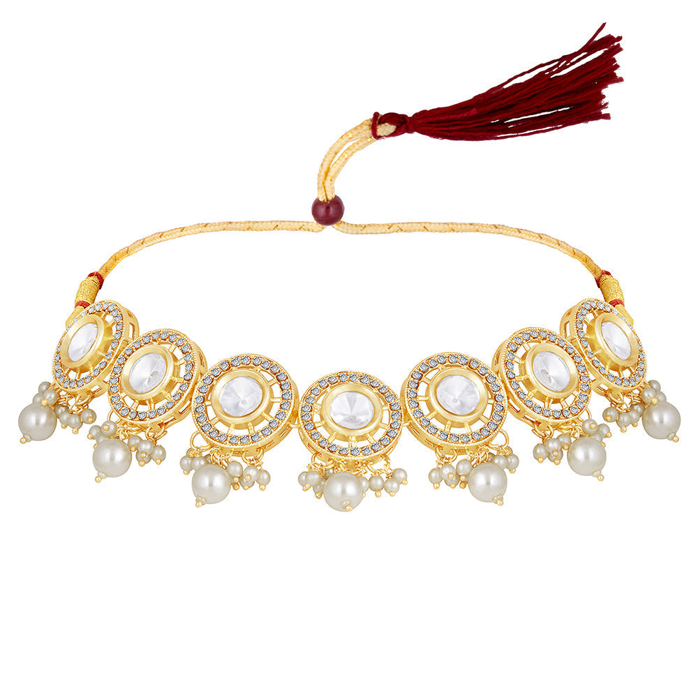 Mahi Gold Plated Traditiol Ethnic Circular Choker Necklace Set for Women (NL1108105G)