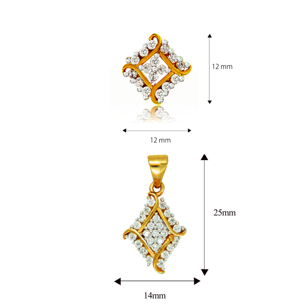 Mahi Gold Plated Barfi Pendant Set With Cubic Zirconia For Women
