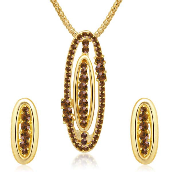 Kriaa Brown Austrian Stone Oval Gold Plated Pendant Set