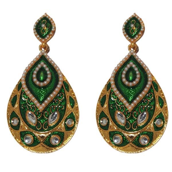 Kriaa Green Meenakari Gold Plated Dangler Earrings