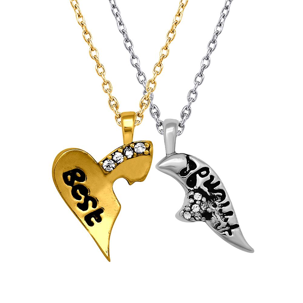 Mahi Valentine Crystal Best Friend Broken Heart Gold Rhodium Plated Pendant