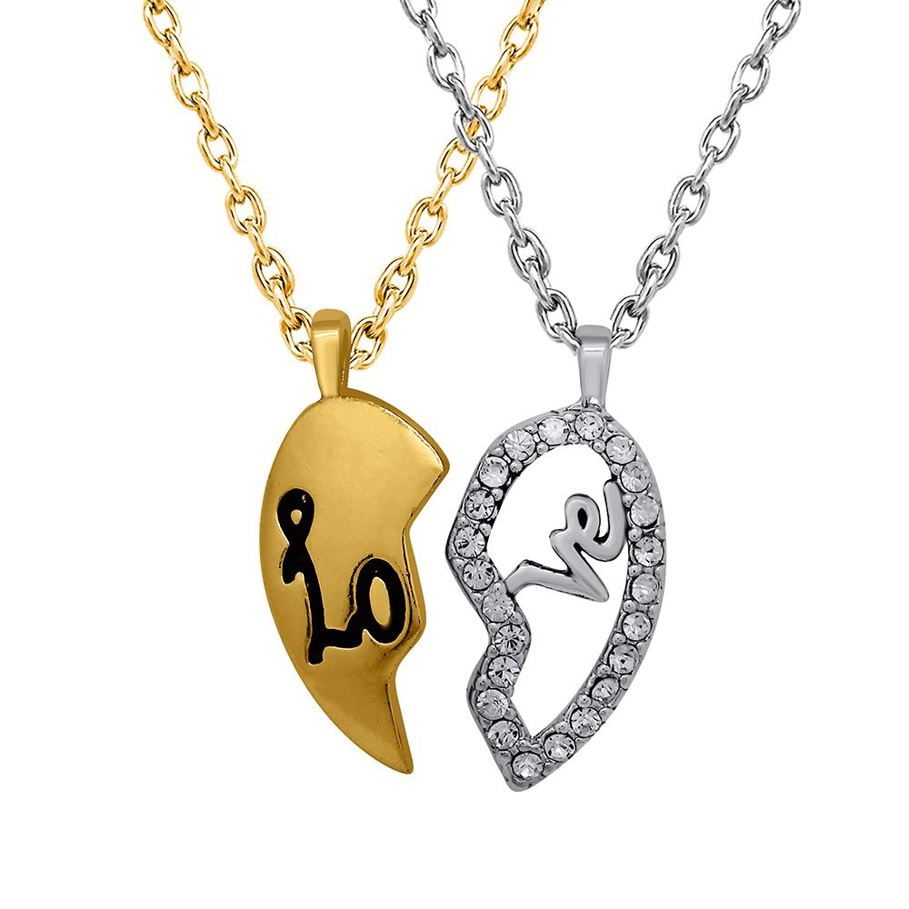 Mahi Valentine Crystal Love Broken Heart Gold Rhodium Plated Pendant