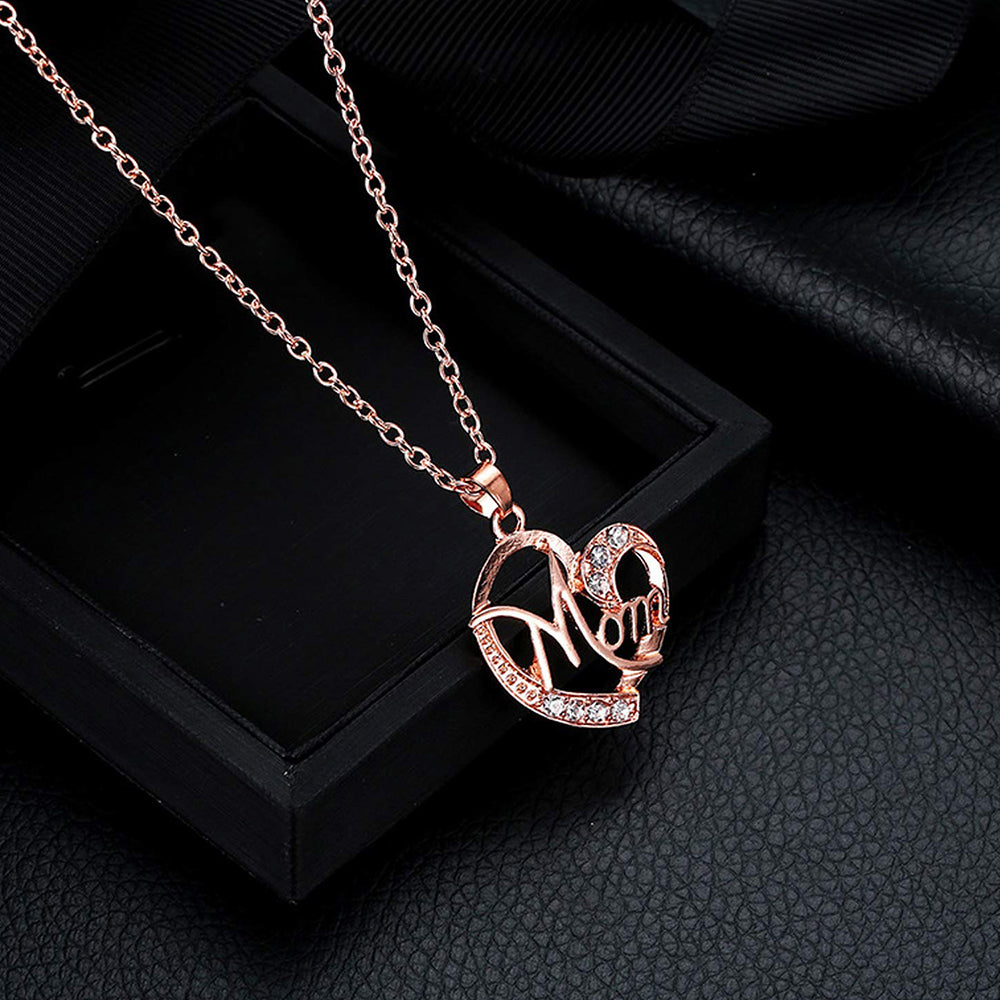 Mahi Rose Gold Plated Dual Heart Pendant For Mom With Crystal Stone