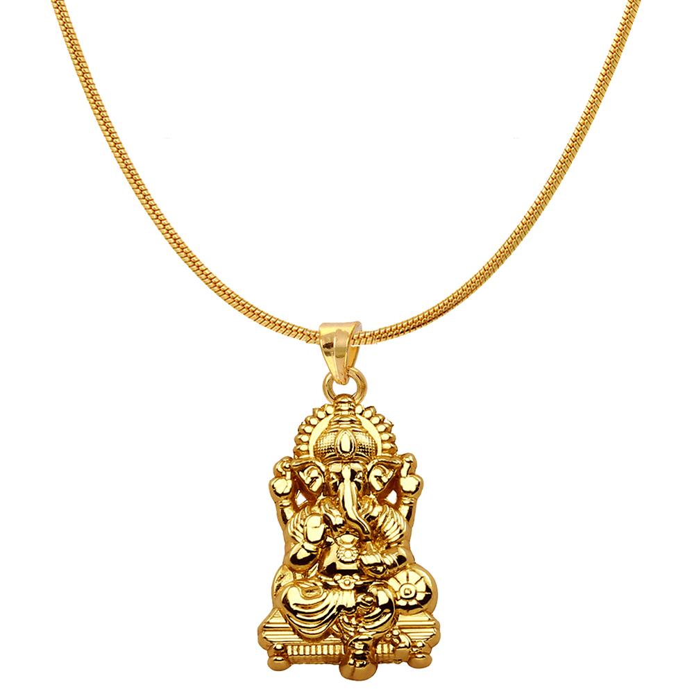 Mahi Gold Plated Vighnaharta Lord Ganesha Unisex Pendant without Chain