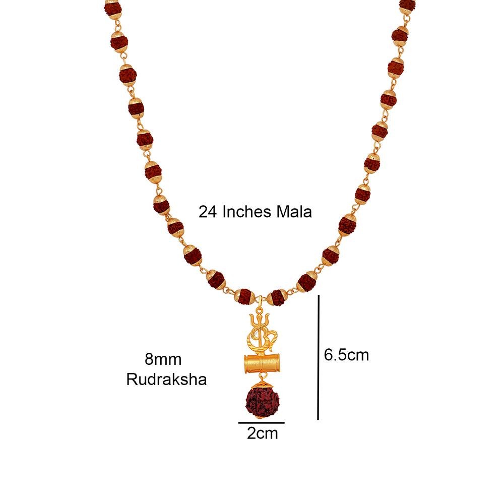 Mahi OM Trishul and Shiva Damru Religious Pendant with 24 Inch Rudraksha Mala for Men and Women (PS1101706G)