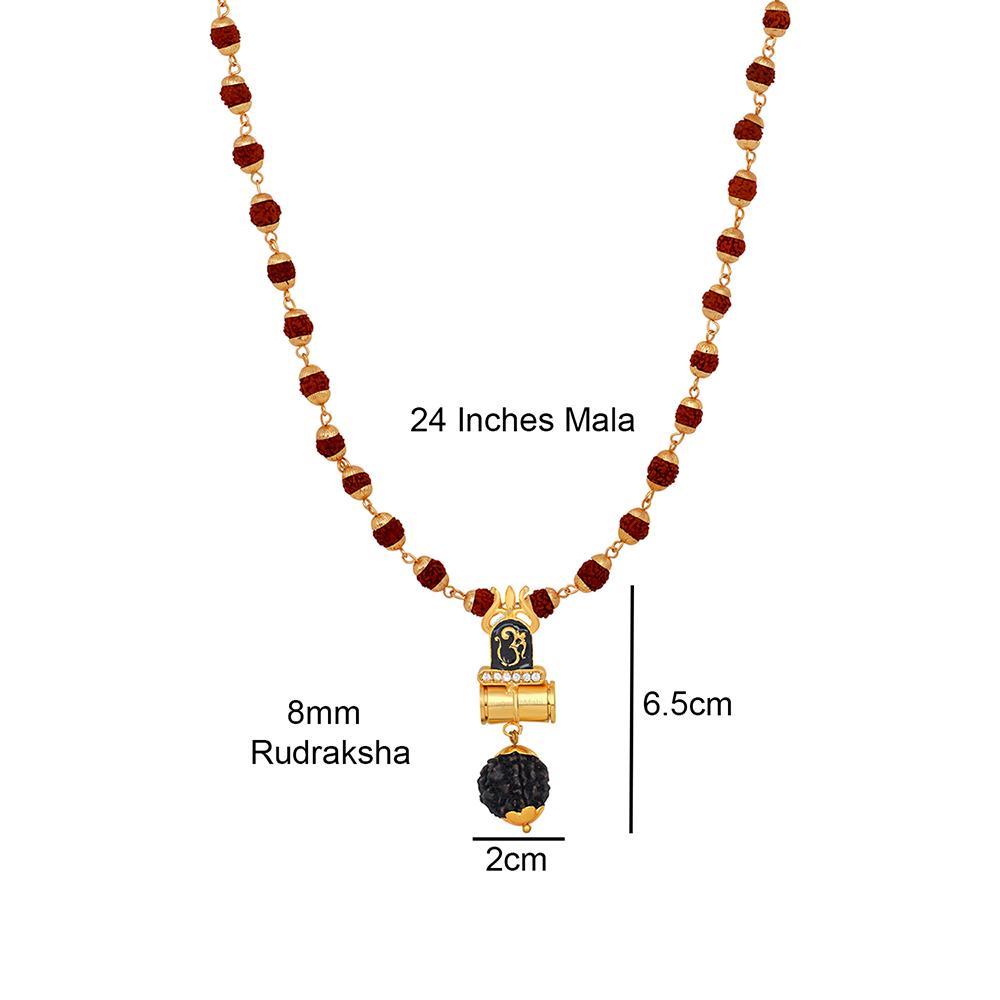 Mahi OM Trishul and Shiva Damru Religious Pendant with 24 Inch Rudraksh Mala for Men and Women (PS1101710G)