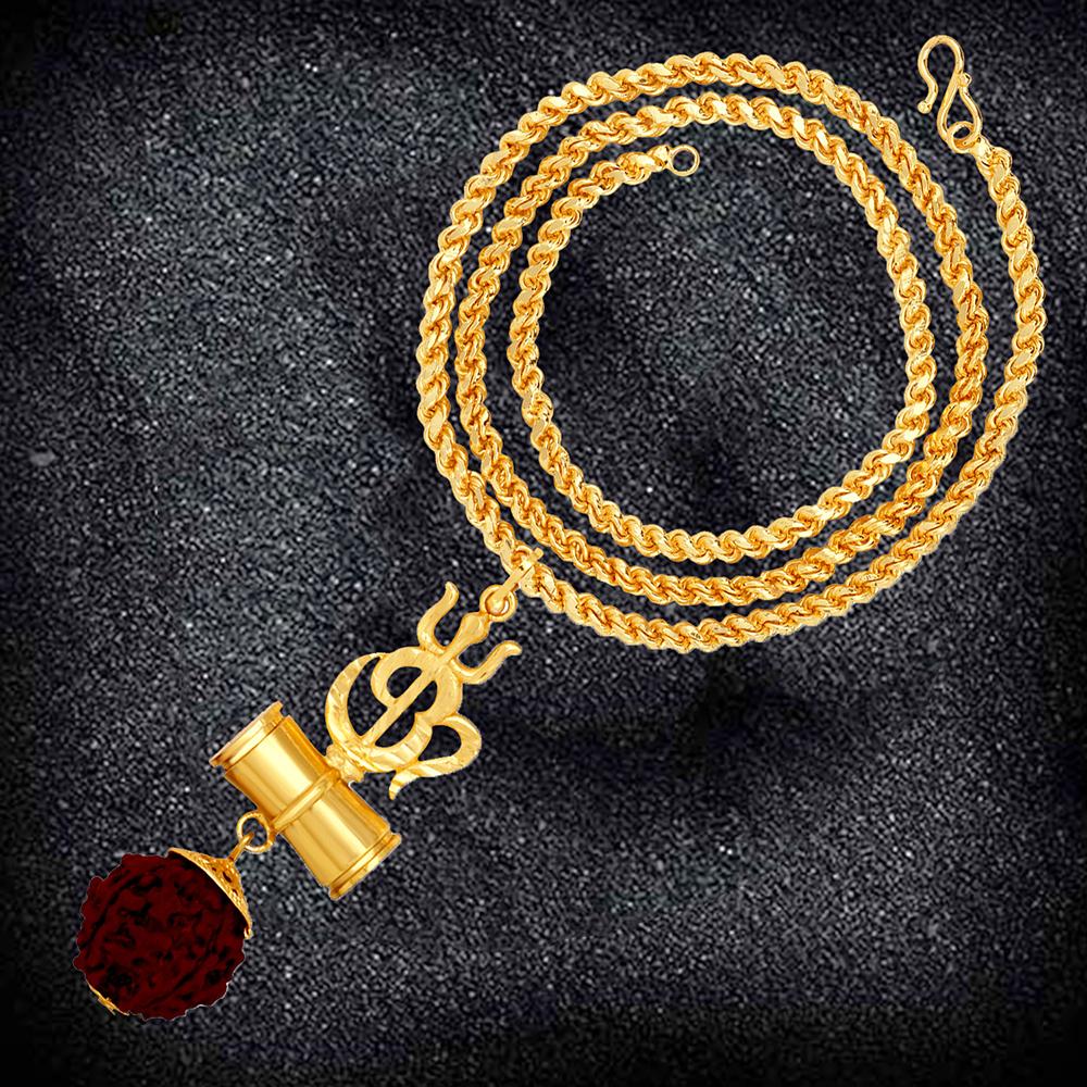 Mahi OM Trishul and Shiva Damru Religious Rudraksha Pendant with 20 Inch Rope Chain for Men and Women PS1101713G