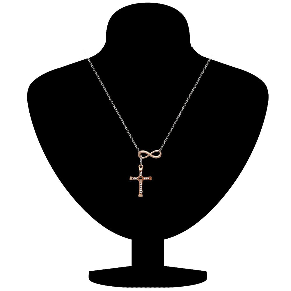 Mahi Rosegold Plated Infinity Cross Symbol Pendant Necklace with Crystals for Women and Men (PS1101731M)