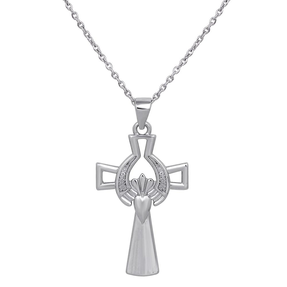 Mahi Cross Pendant with Claddagh Symbol of Crown, Hands, and Heart for Men and Women (PS1101734R)