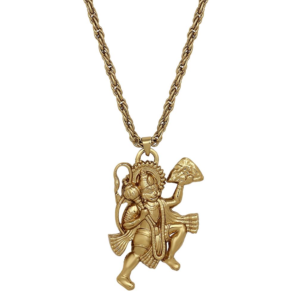 Mahi Bajrangbali Pavanputra Hanumanji Pendant with Rope Chain for Men and Women (PS1101735G)