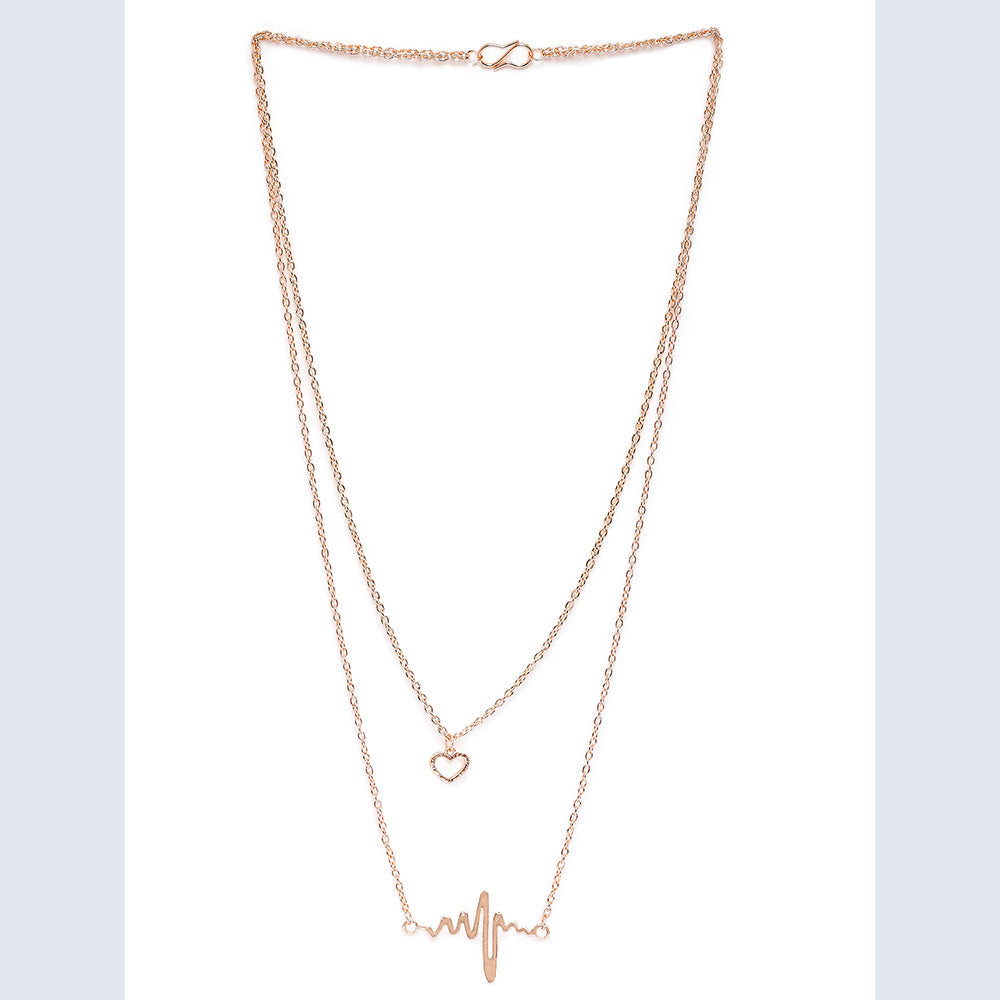 Mahi Rosegold Plated Stylish Fashionable Multilayer Chain Charm Pendants Necklace (PS1101760Z)