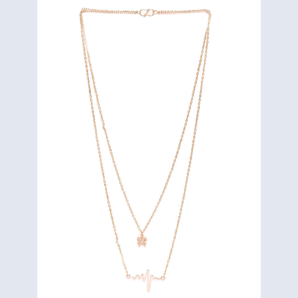 Mahi Rosegold Plated Stylish Fashionable Multilayer Chain Charm Pendants Necklace (PS1101761Z)