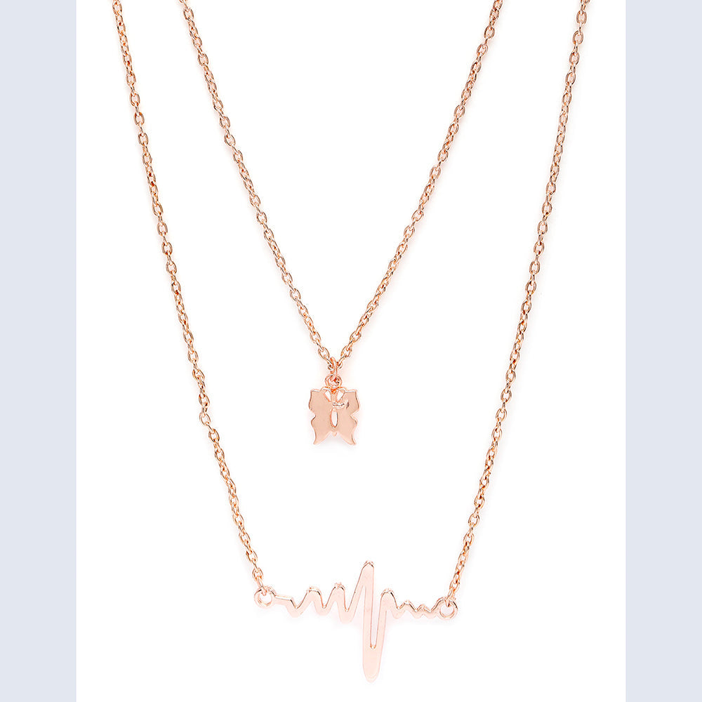 Mahi Rosegold Plated Stylish Fashionable Multilayer Chain Charm Pendants Necklace (PS1101761Z)