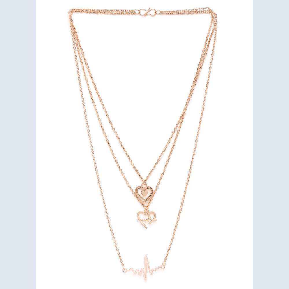 Mahi Rosegold Plated Stylish Fashionable Multilayer Chain Charm Pendants Necklace (PS1101762Z)