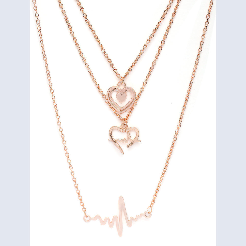 Mahi Rosegold Plated Stylish Fashionable Multilayer Chain Charm Pendants Necklace (PS1101762Z)