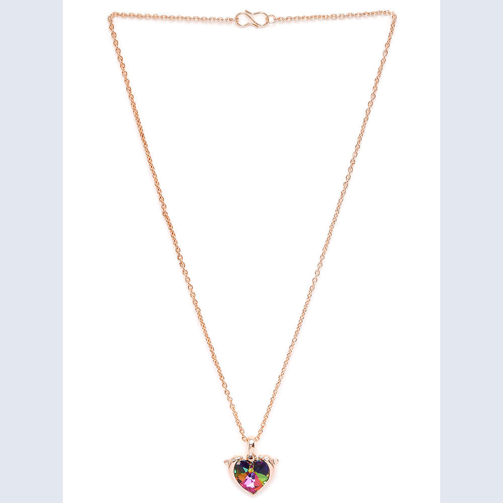 Mahi Heart Dolphino Pendant with Solitaire Multicolor Swarovski Crystal for Women (PS1101763ZMul)
