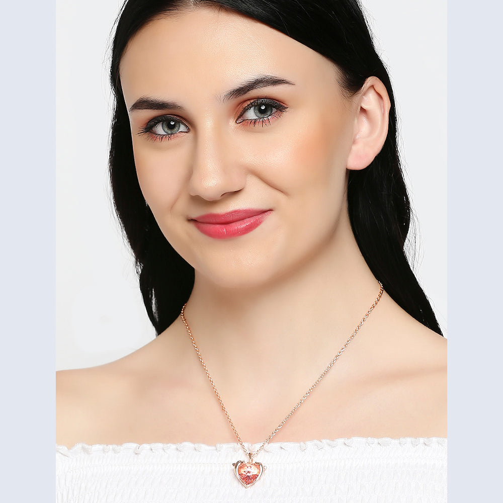Mahi Heart Dolphino Pendant with Solitaire Pink Swarovski Crystal for Women (PS1101764ZPin)