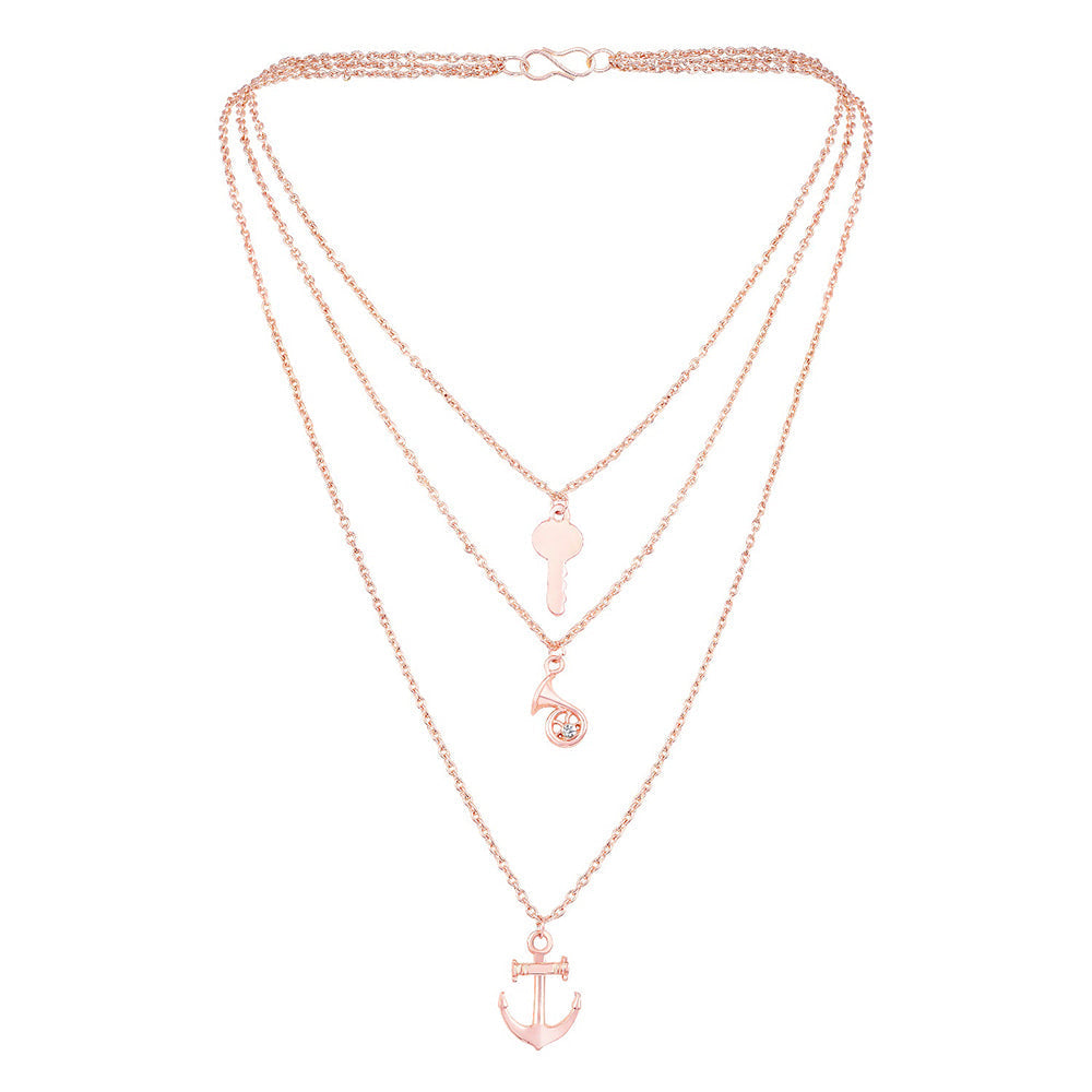 Mahi Multi-Layer Women's Trendy Charm Necklace with Key, Anchor and Trumpet Charms Pendants (PS1101768Z)